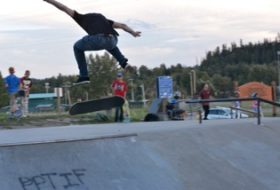 Skateboarder taking a jump