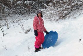 Shumaiya's daughter playing in the snow