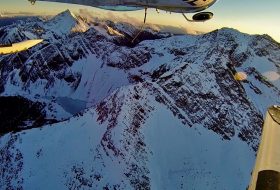 View of the Rocky Mountains from a helicopter