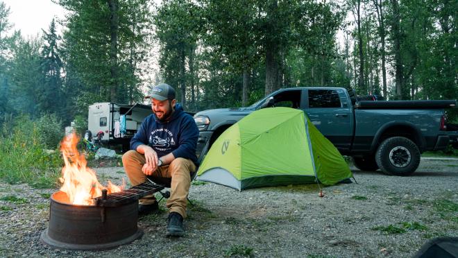 Man camping with tent