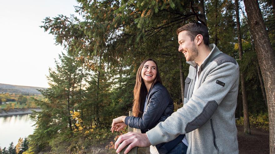 Couple man and woman laughing and smiling