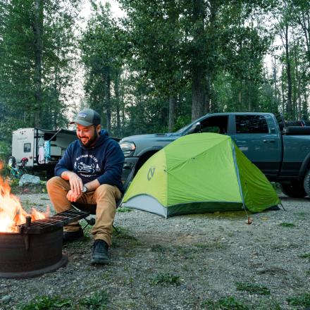 Man camping with tent