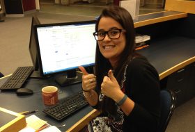 Sajni working at the UNBC library